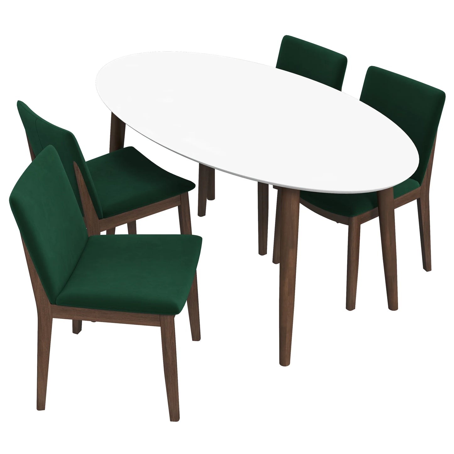 Rixos (White) Dining set with 4 Virginia (Green Velvet) Dining Chairs