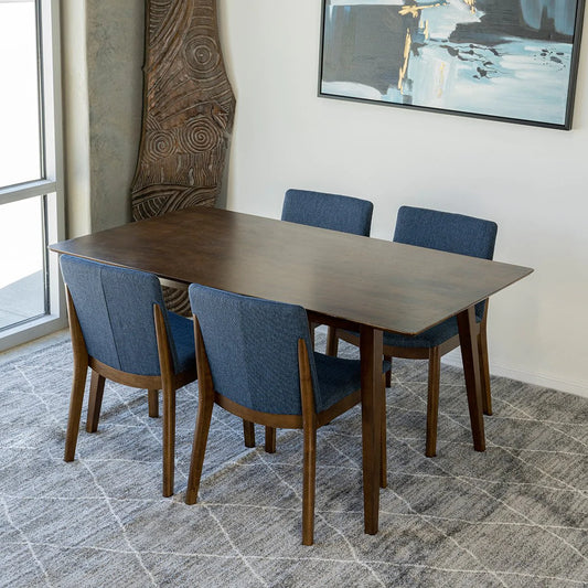 Adira Large Walnut Dining Set with 4 Virginia Blue Dining Chairs