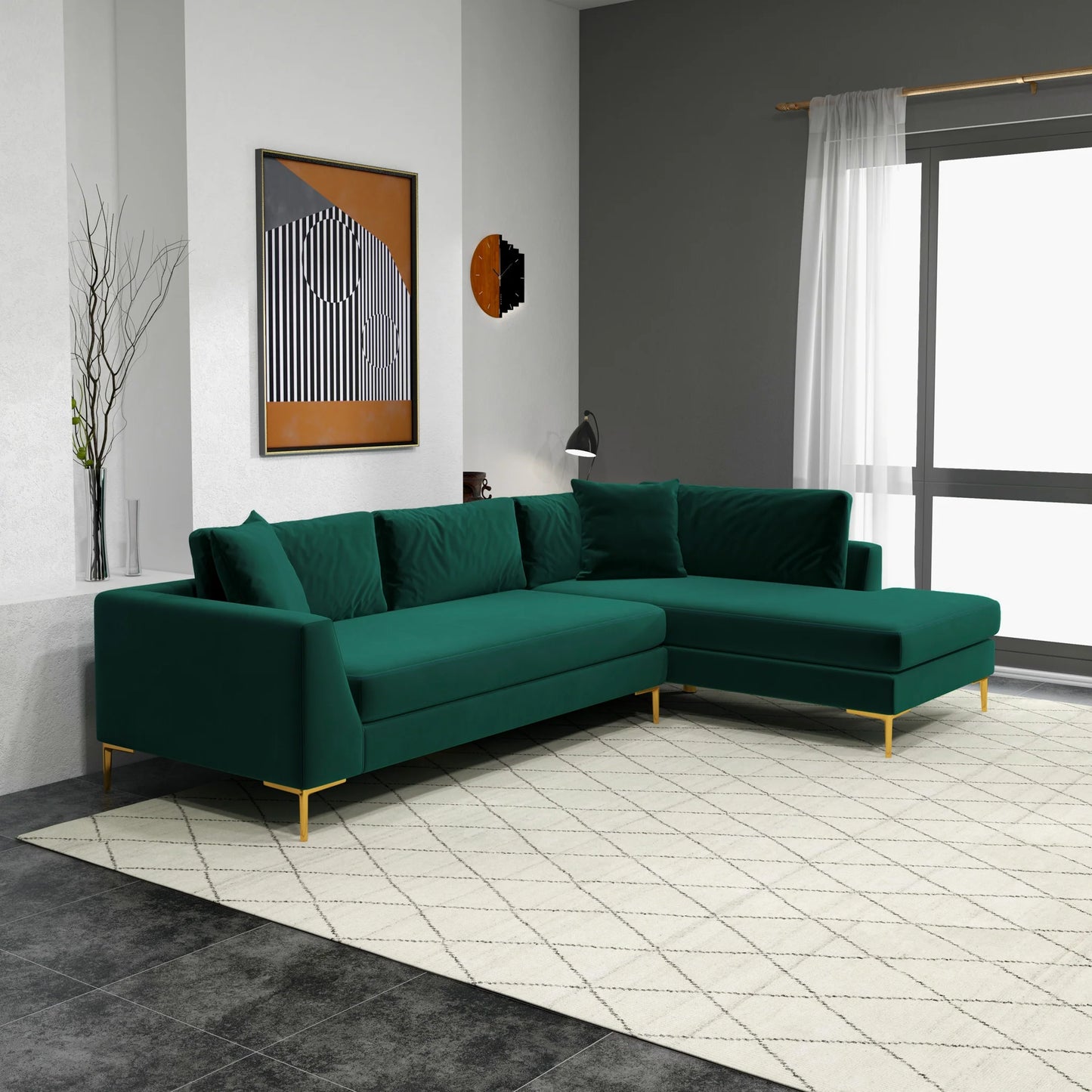 Milo Sectional Sofa (Green) Right Chaise