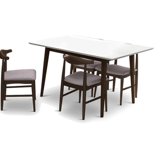 Adira (Small - White) Dining Set with 4 Winston (Beige) Dining Chairs