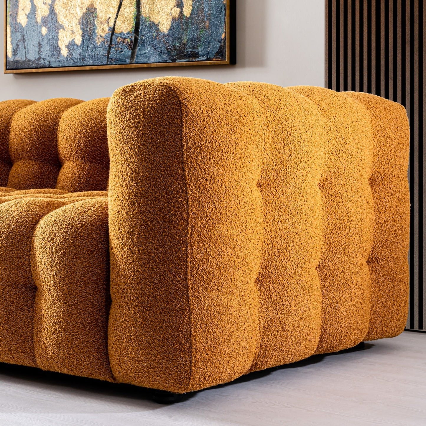Puffydik Modern Sofa Boucle Fabric Couch in Orange