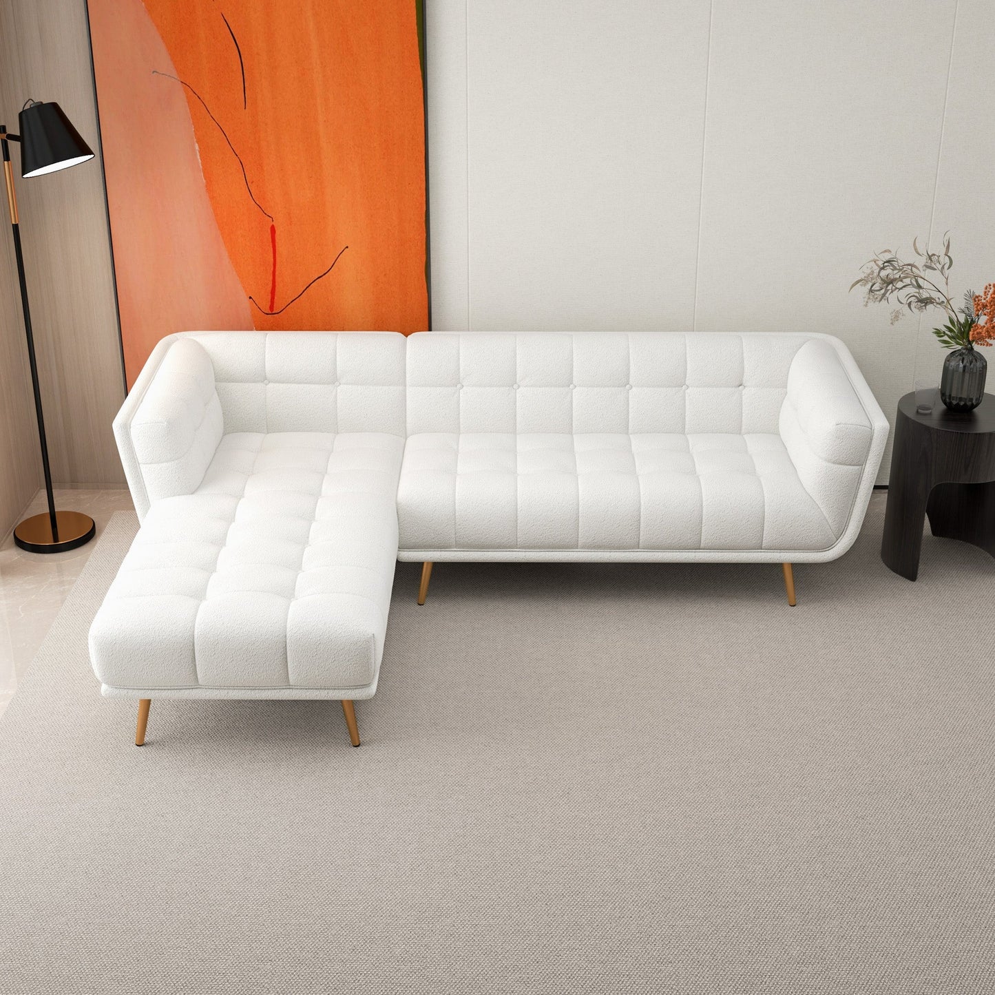 Kano L Shape Sectional Cream Boucle Sofa (Left Facing Chaise)