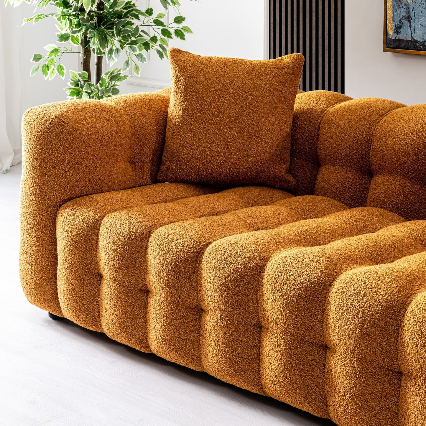 Puffydik Modern Sofa Boucle Fabric Couch in Orange