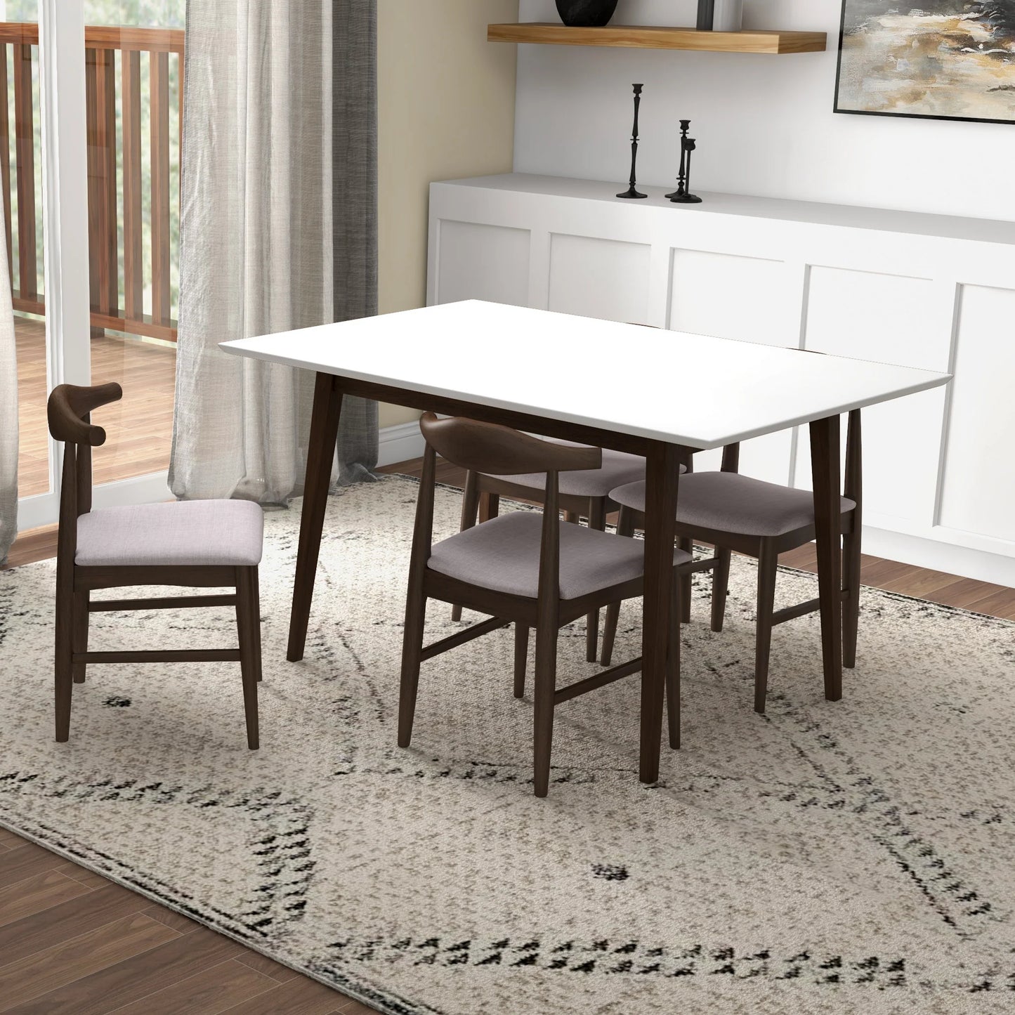 Adira (Small - White) Dining Set with 4 Winston (Beige) Dining Chairs