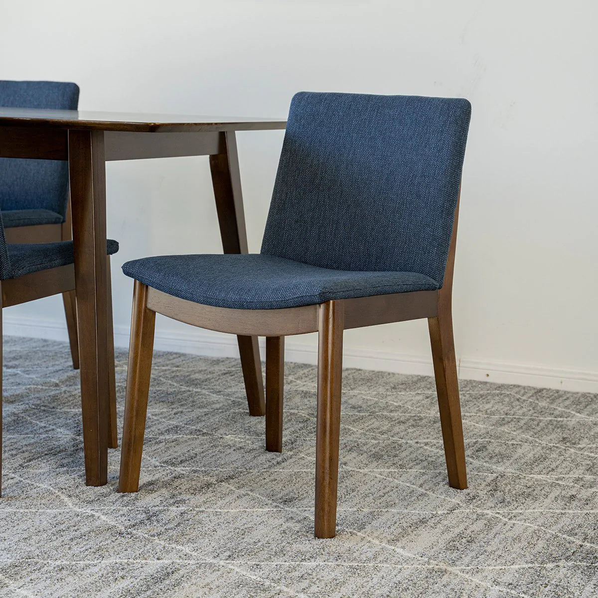 Adira Large Walnut Dining Set with 4 Virginia Blue Dining Chairs