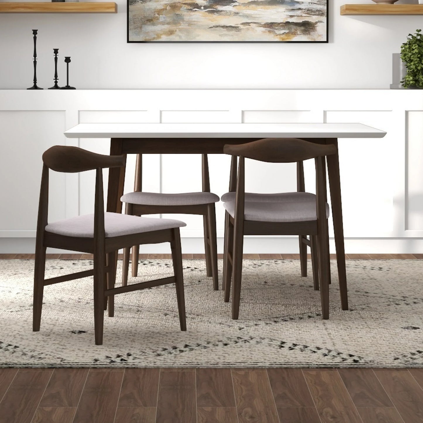 Adira (Small - White) Dining Set with 4 Winston (Beige) Dining Chairs