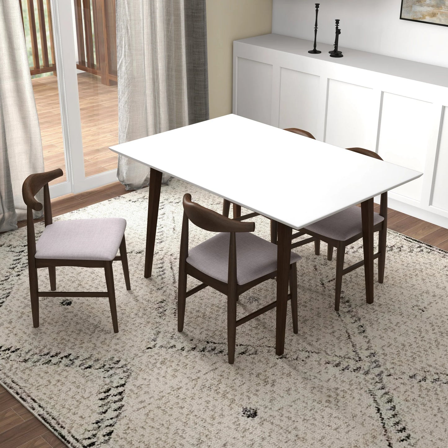 Adira (Small - White) Dining Set with 4 Winston (Beige) Dining Chairs