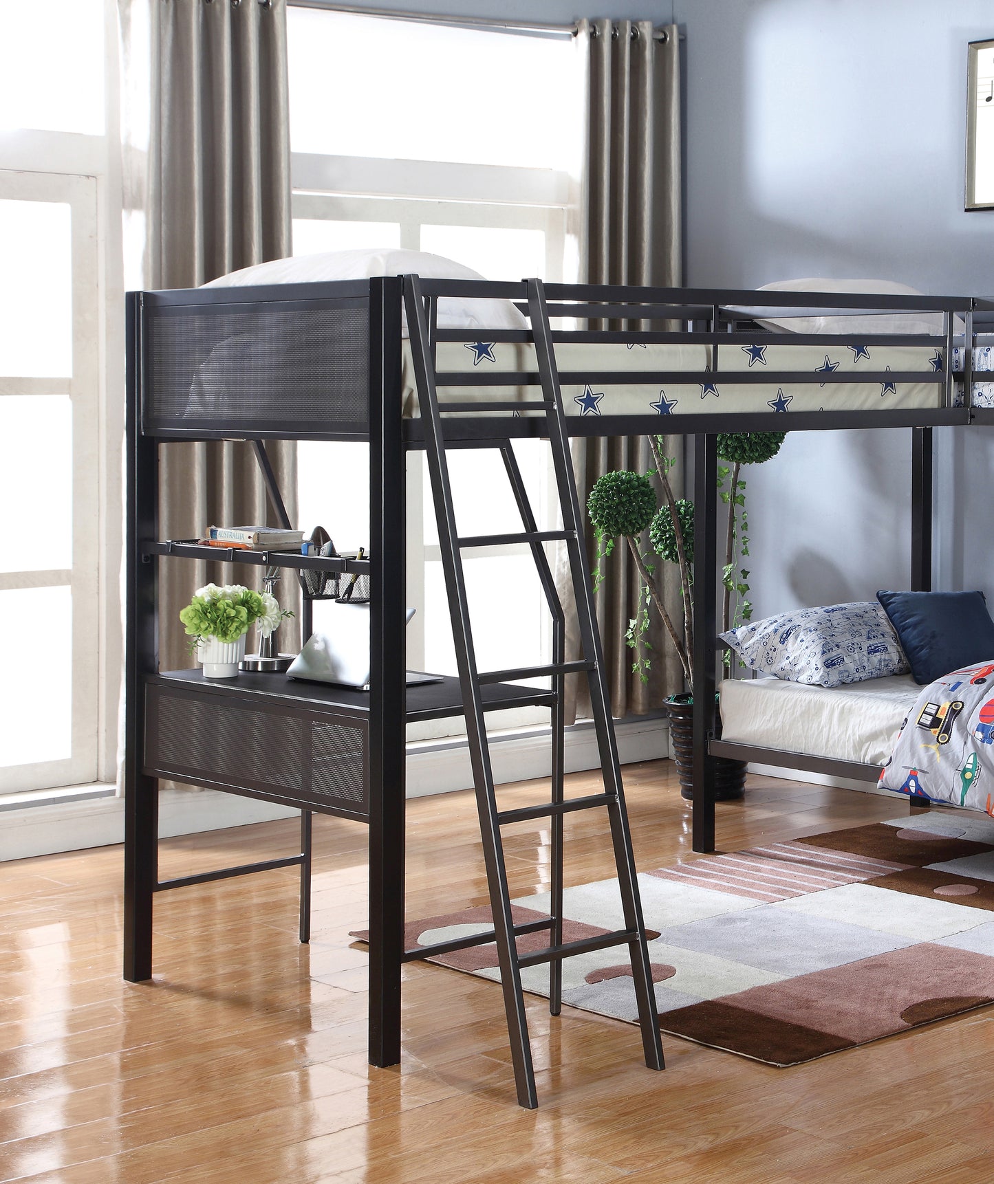 Meyers Metal Twin Over Twin Bunk Bed Set Black And Gunmetal - 460390-S2