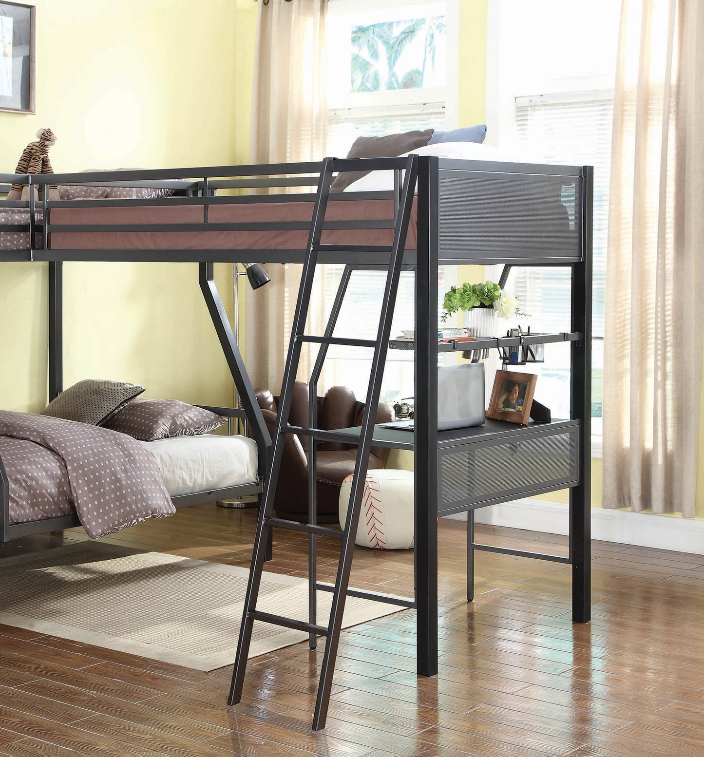 Meyers  Metal Twin Over Full Bunk Bed Set Black And Gunmetal - 460391-S2