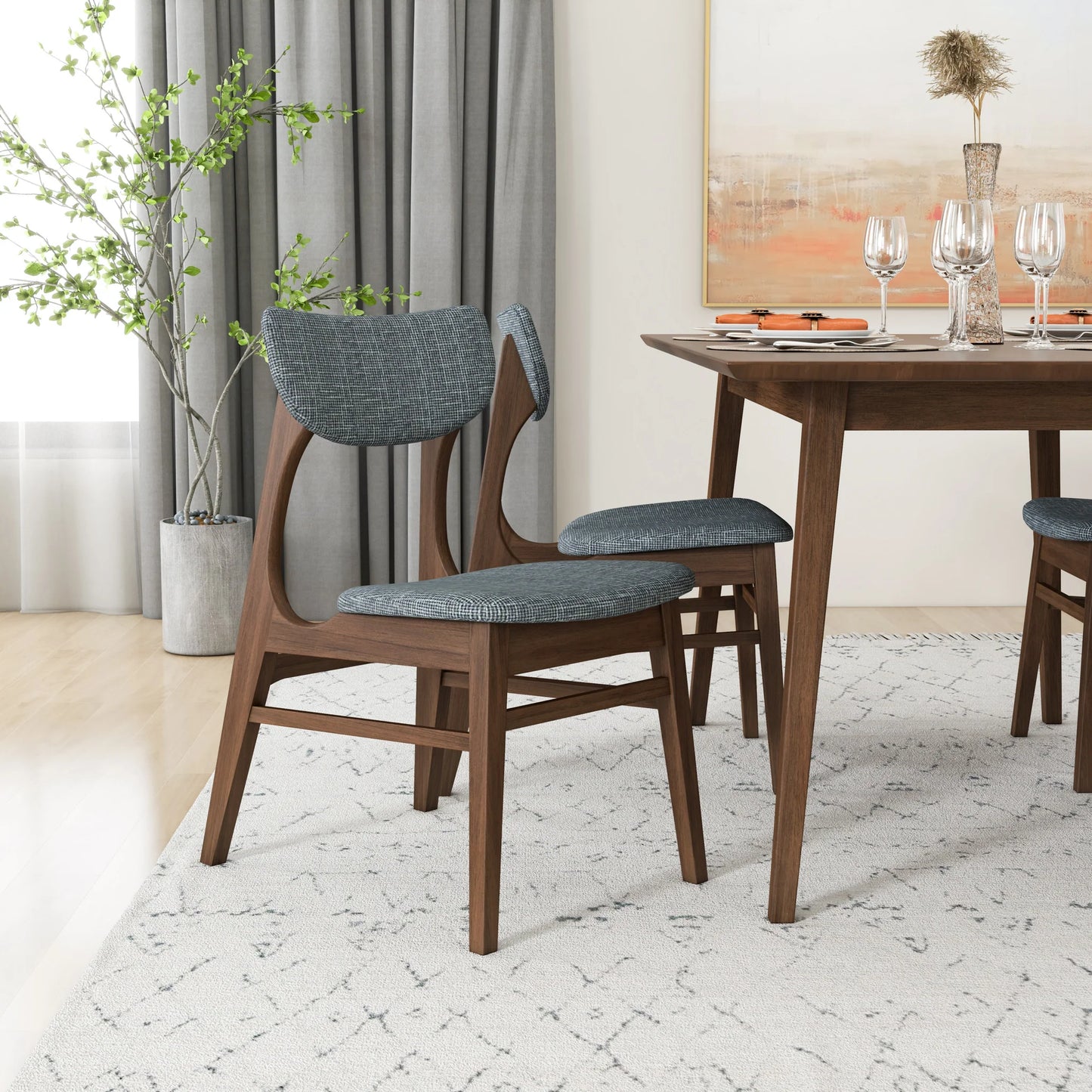 Alpine Large Dining Set with 4 Collins Dining Chairs (Walnut)