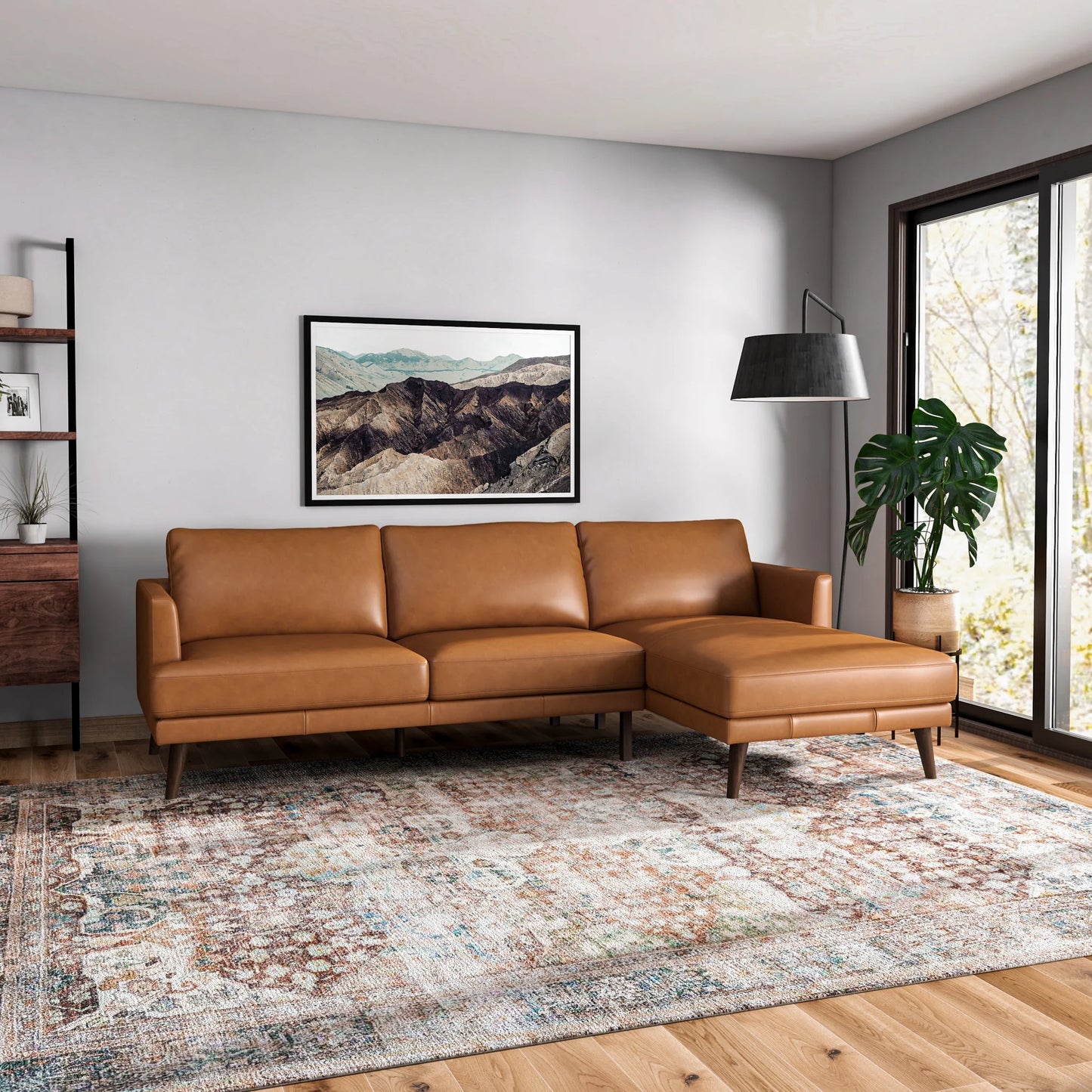 Lorena Sectional Sofa (Tan Leather - Right Facing Chaise)