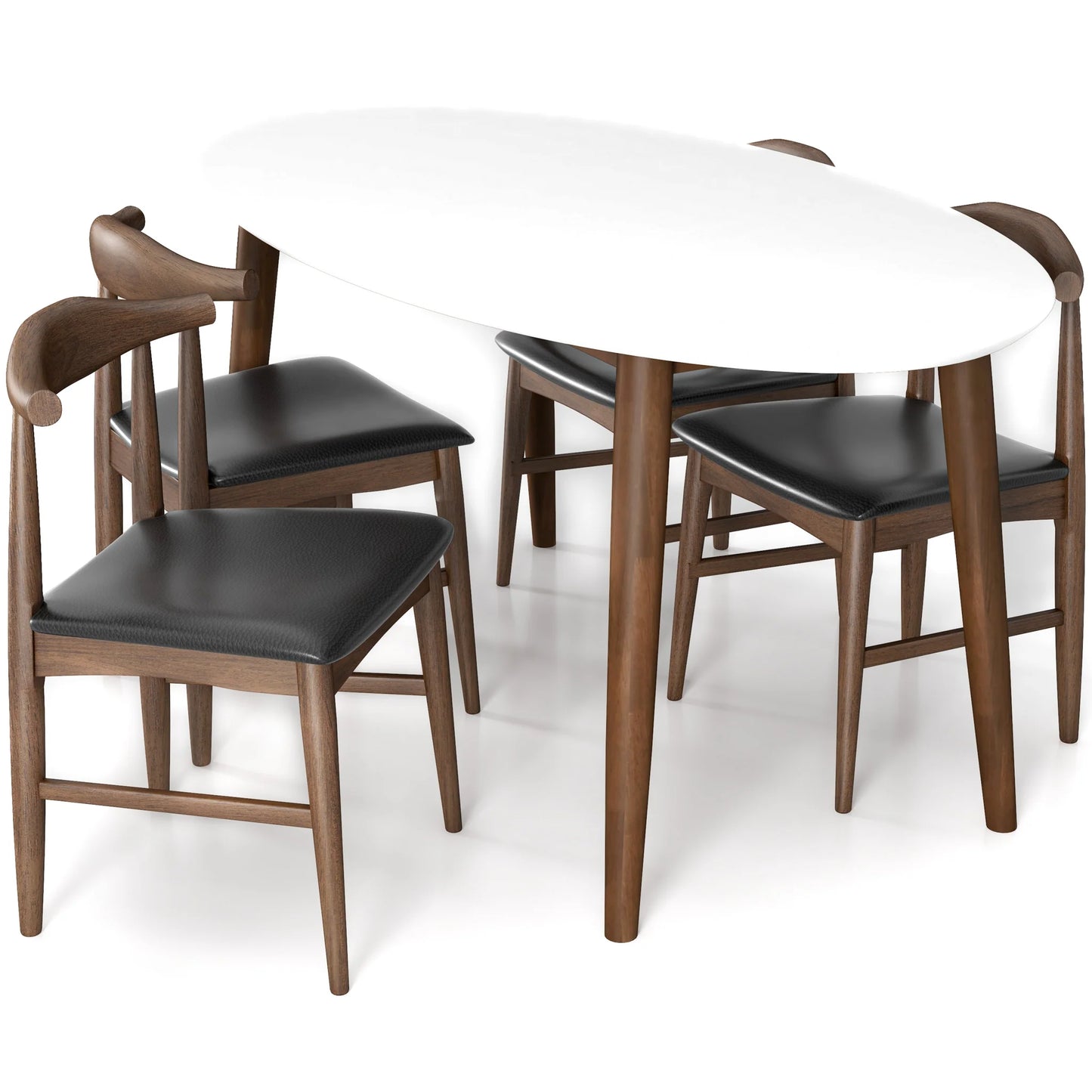 Rixos (White) Oval Dining Set with 4 Winston (Black Leather) Dining Chairs
