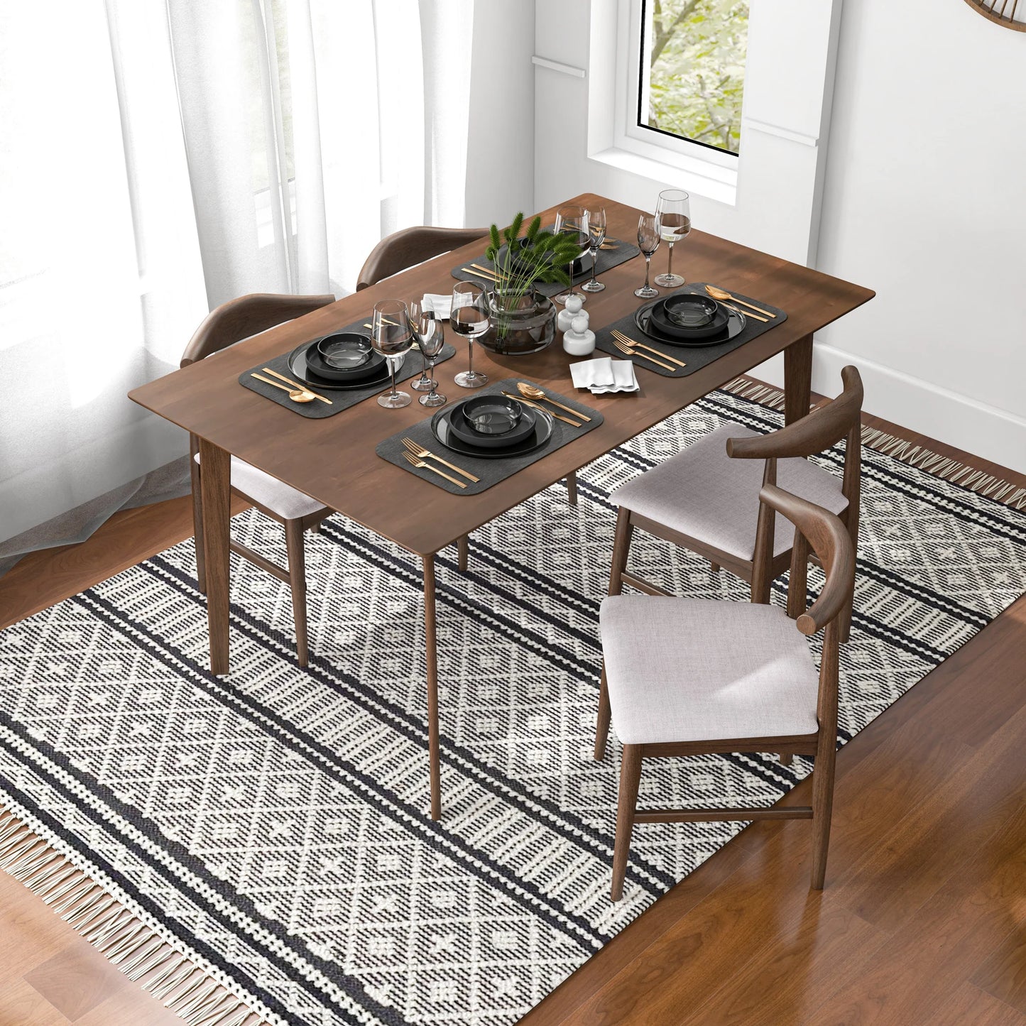 Abbott Dining set with 4 Winston Beige Fabric Chairs (Small)