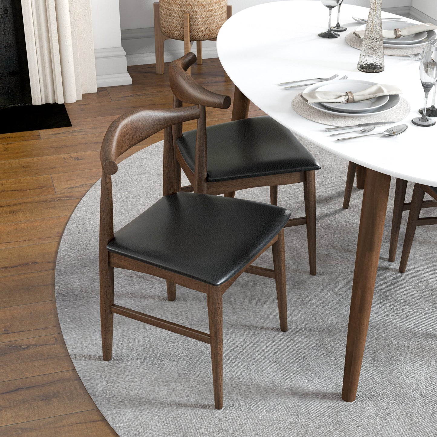Rixos (White) Oval Dining Set with 4 Winston (Black Leather) Dining Chairs