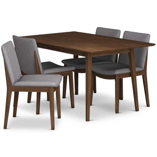 Adira (Small - Walnut) Dining Set with 4 Virginia (Grey) Dining Chairs