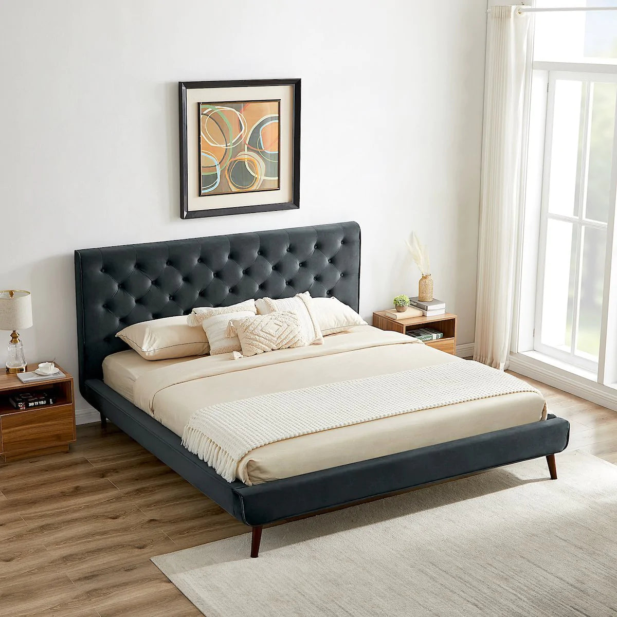 Ashley Platform Bed - Dark Gray Velvet