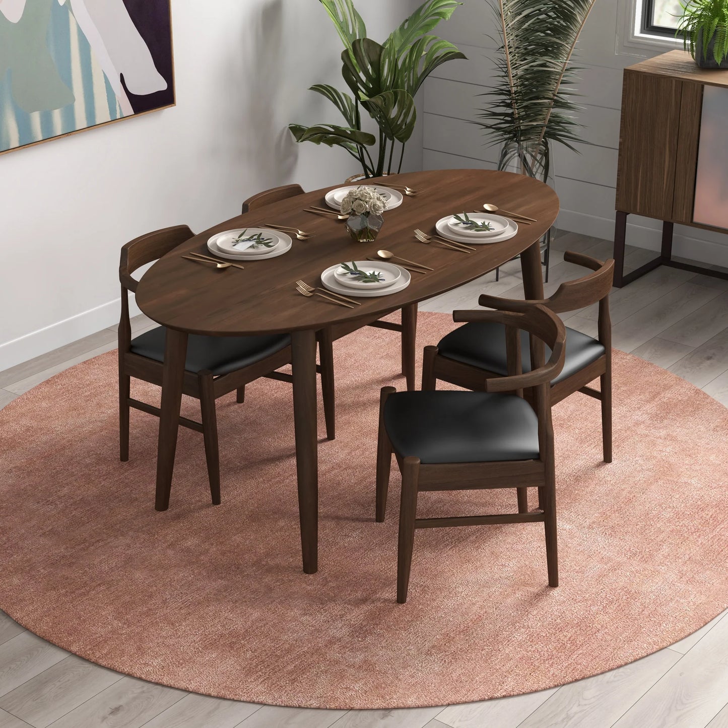 Rixos Dining set with 4 Zola Dining Chairs (Leather)