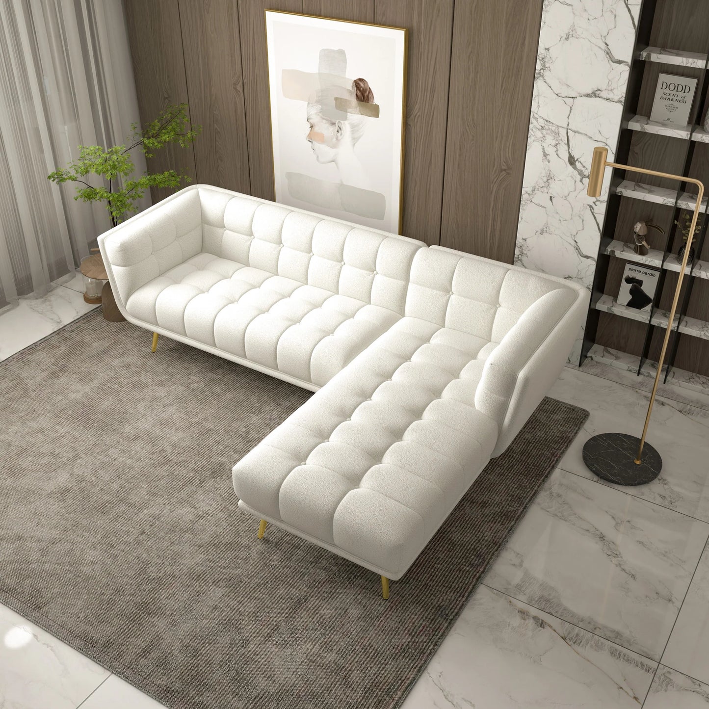 Kano L Shape Sectional Cream Boucle Sofa (Right Facing Chaise)