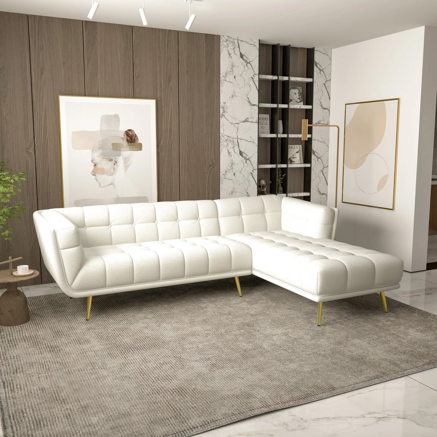 Kano L Shape Sectional Cream Boucle Sofa (Right Facing Chaise)