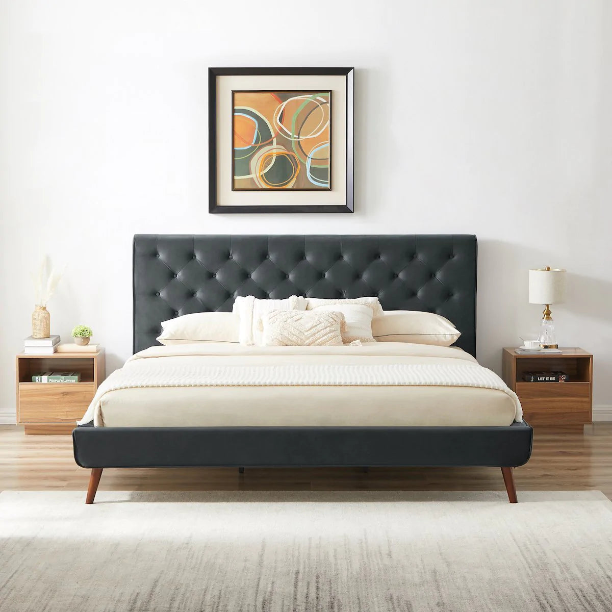 Ashley Platform Bed - Dark Gray Velvet