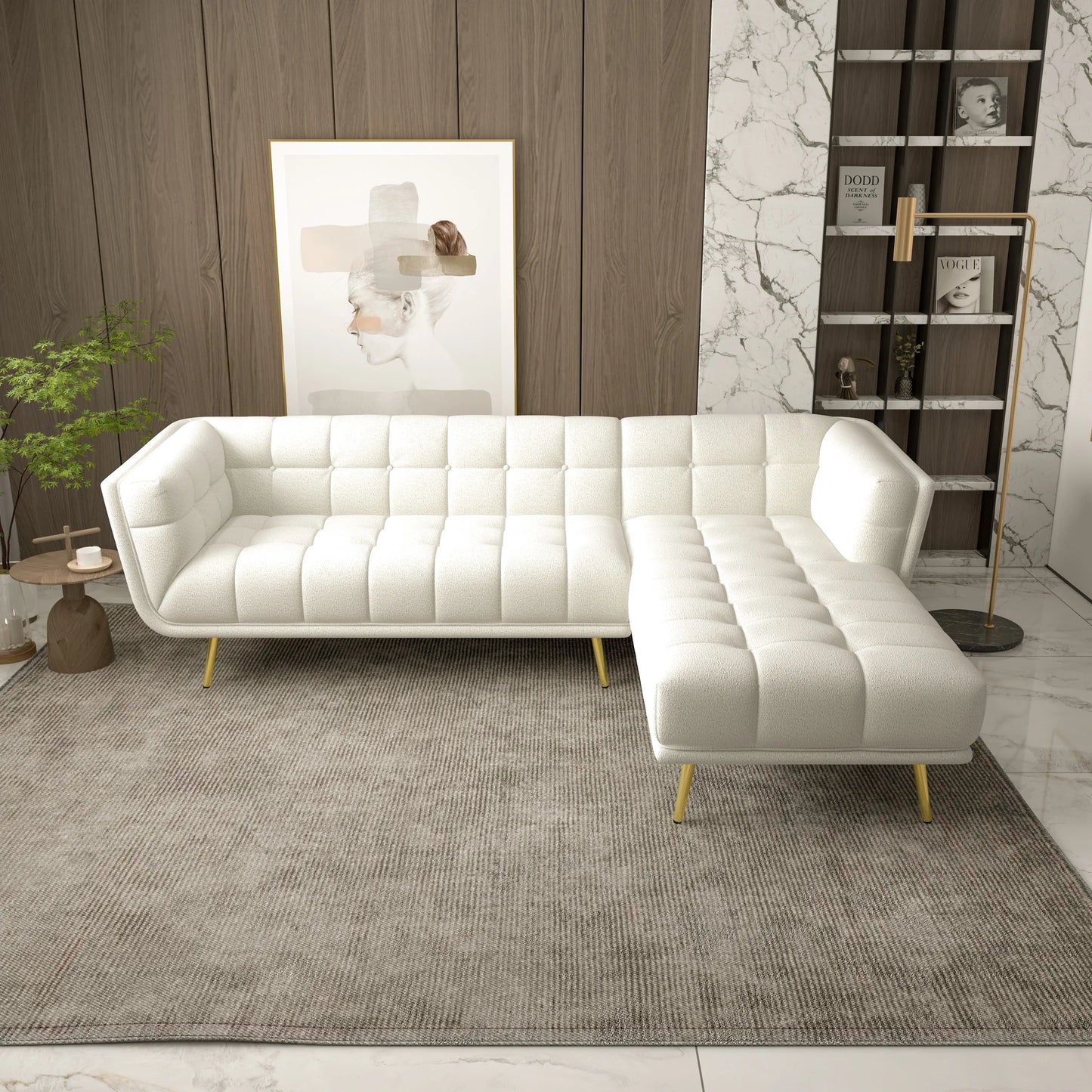 Kano L Shape Sectional Cream Boucle Sofa (Right Facing Chaise)