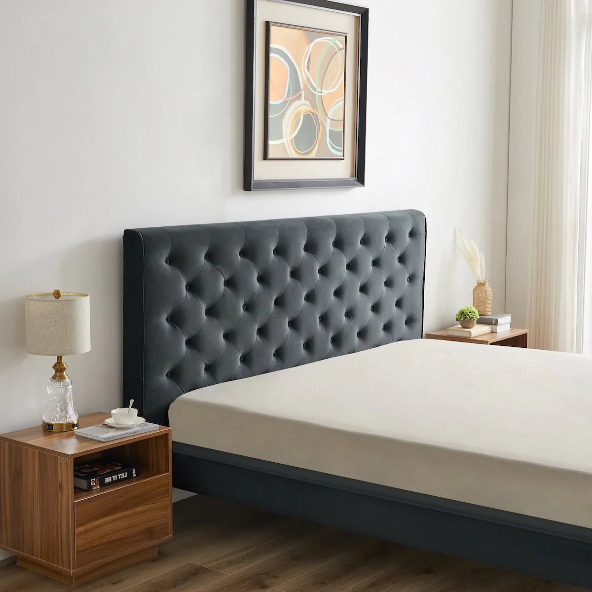 Ashley Platform Bed - Dark Gray Velvet