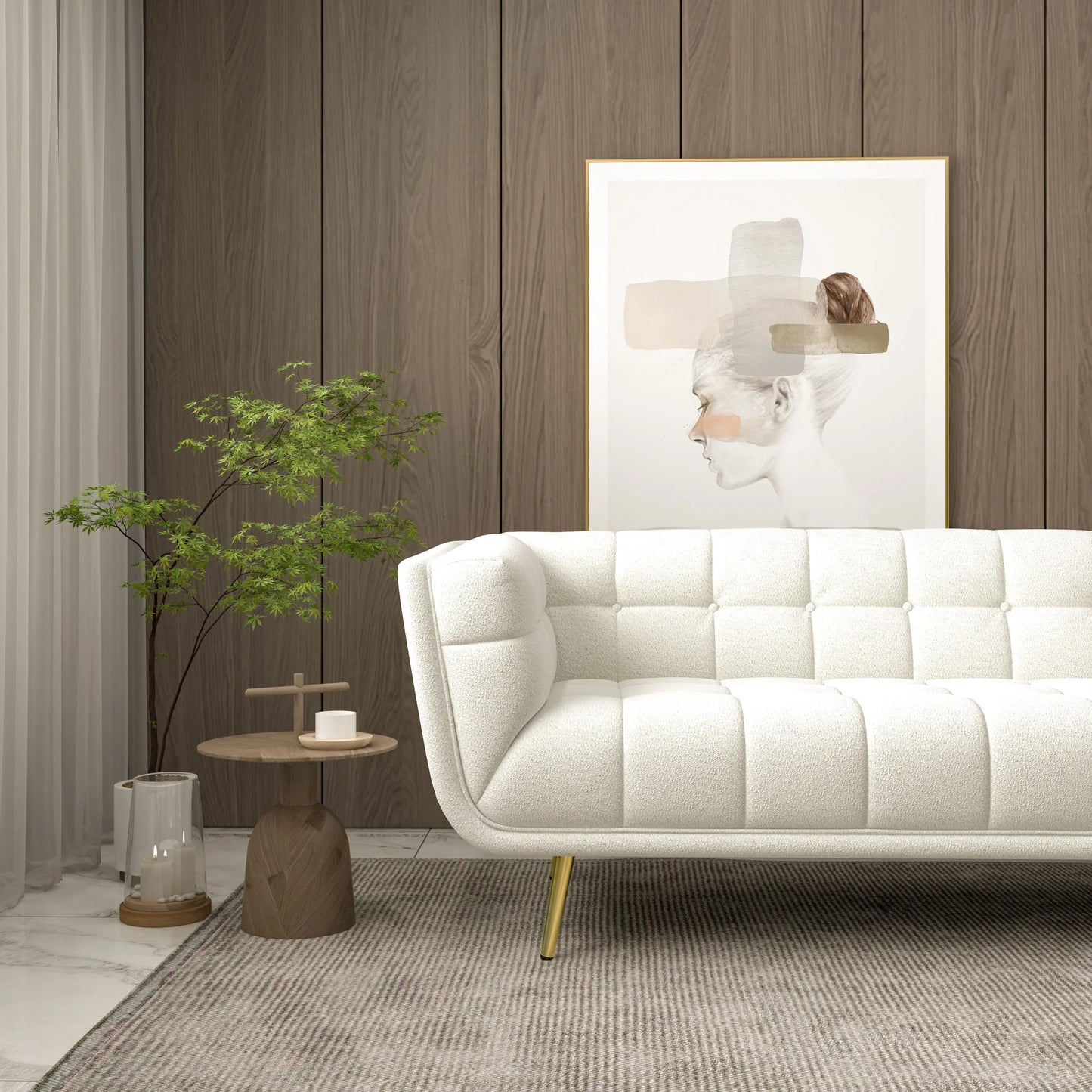 Kano L Shape Sectional Cream Boucle Sofa (Right Facing Chaise)