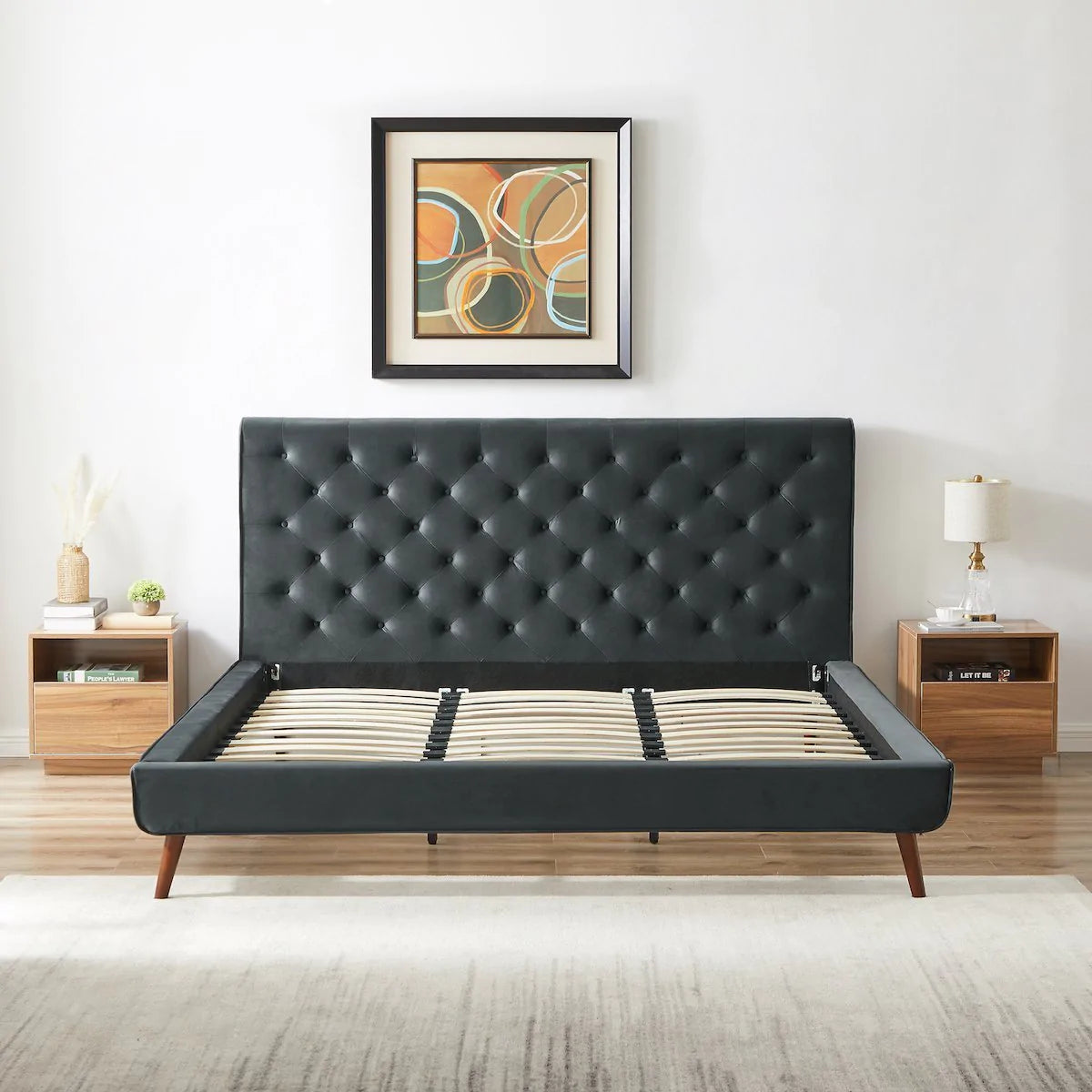 Ashley Platform Bed - Dark Gray Velvet