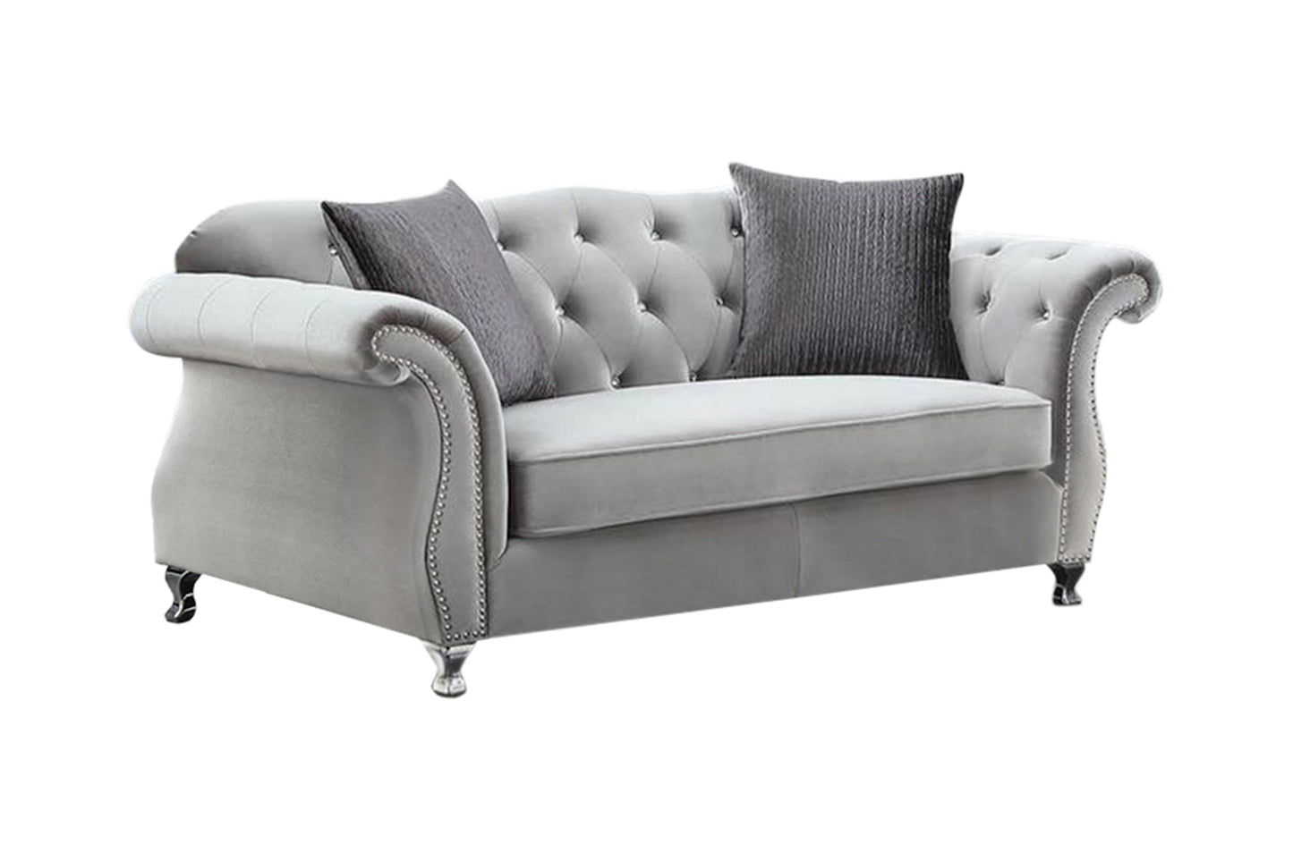 Frostine Upholstered Tufted Living Room Set Silver 551161-S3