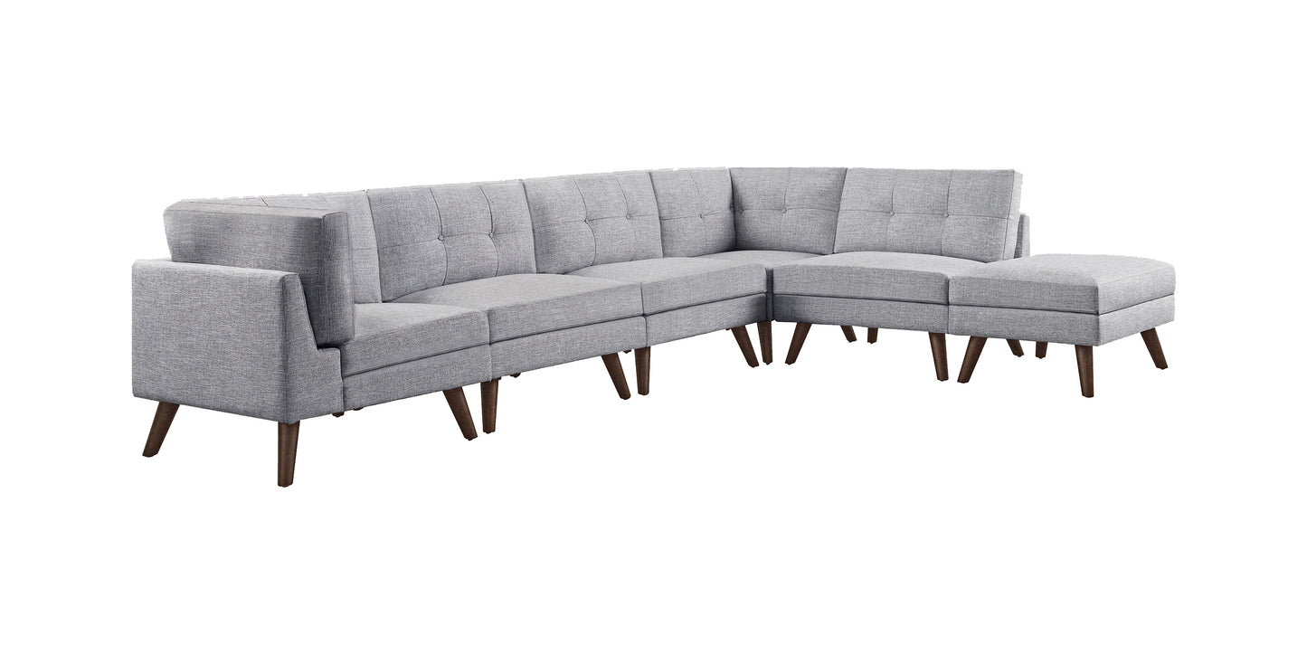 6-Piece Upholstered Modular Tufted Sectional Grey And Walnutb - 551301