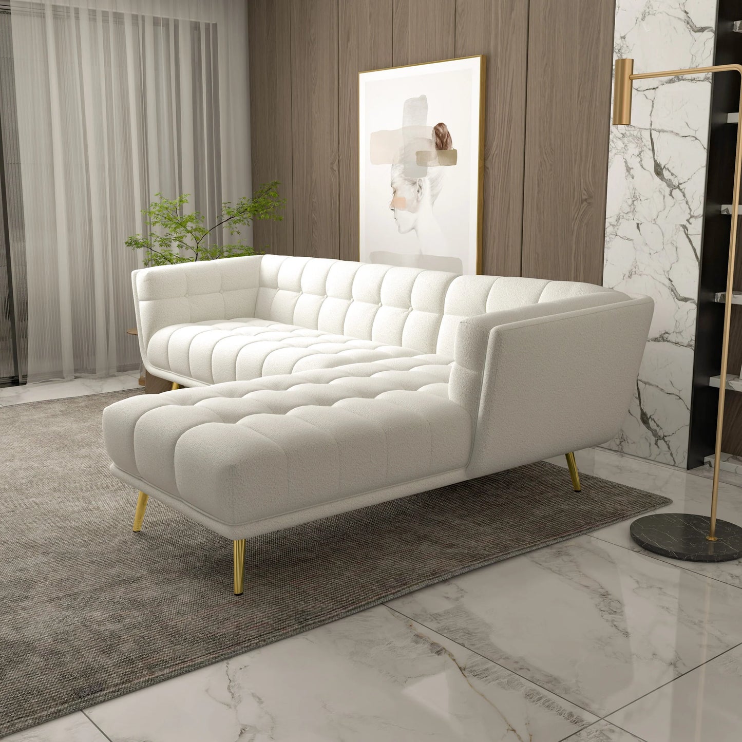 Kano L Shape Sectional Cream Boucle Sofa (Right Facing Chaise)