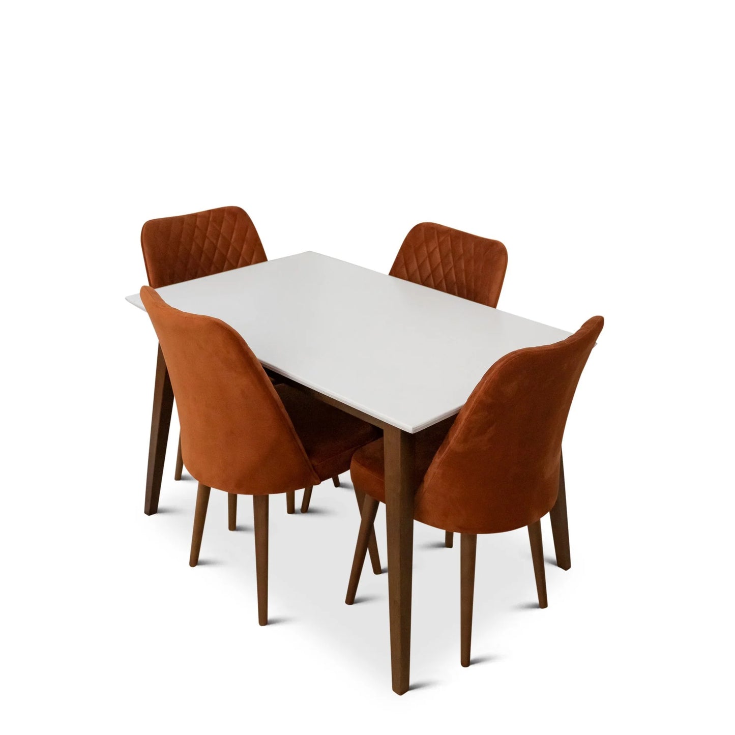 Alpine (Small-White Top) Dining Set with 4 Evette Orange Dining Chairs
