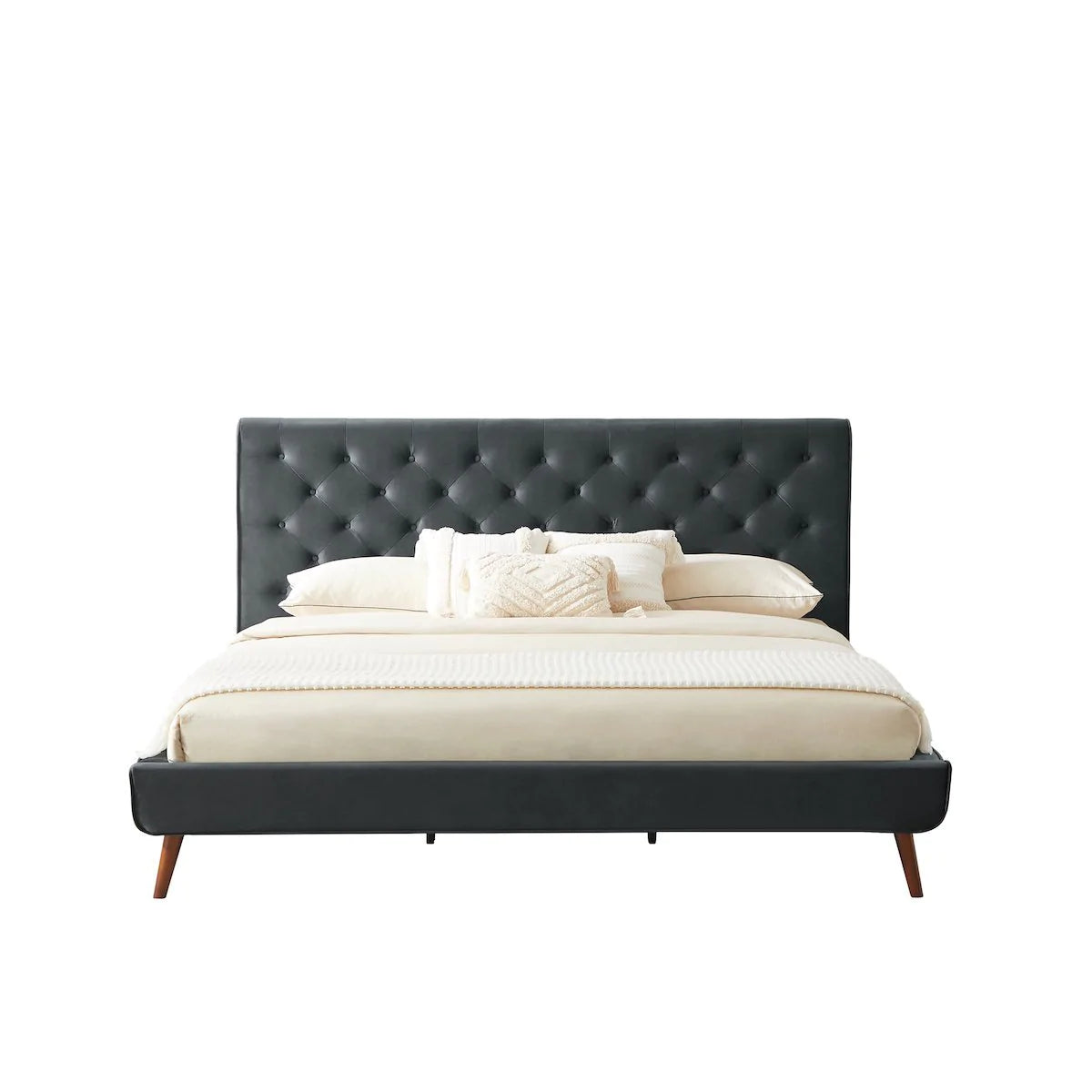 Ashley Platform Bed - Dark Gray Velvet