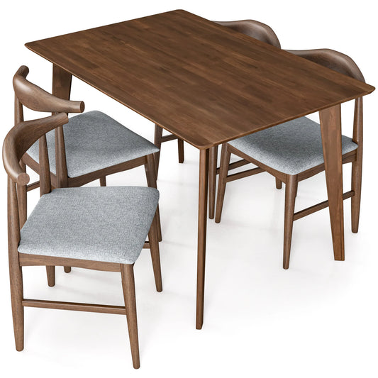 Dining Set, Abbott Small Table (Walnut) with 4 Winston Gray Fabric Chairs