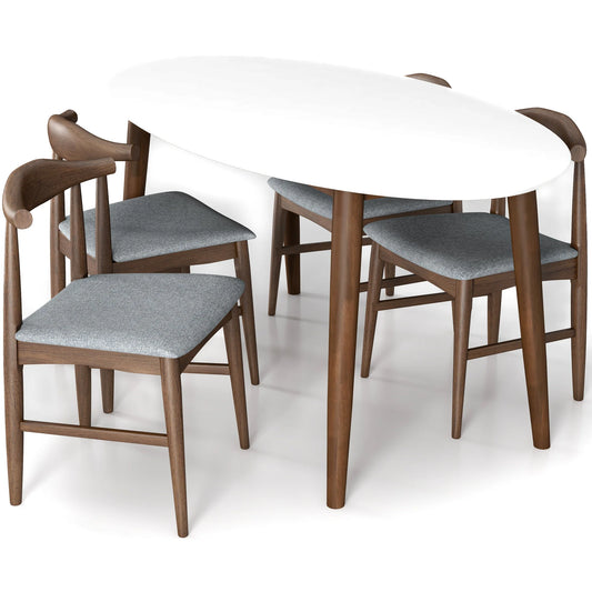 Rixos (White) Oval Dining Set with 4 Winston (Grey) Dining Chairs