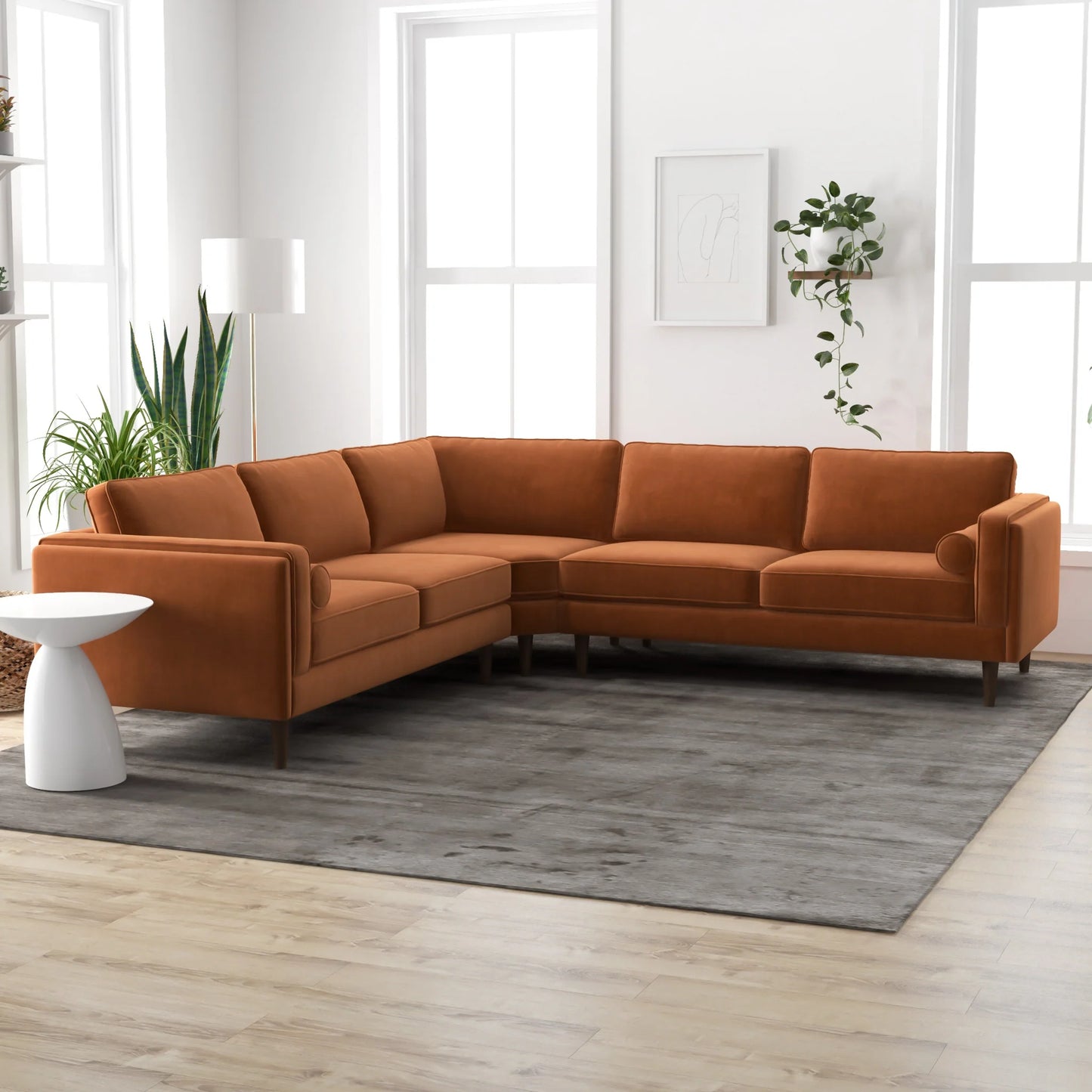 Fordham Symmetrical Corner Sofa (Orange Velvet)