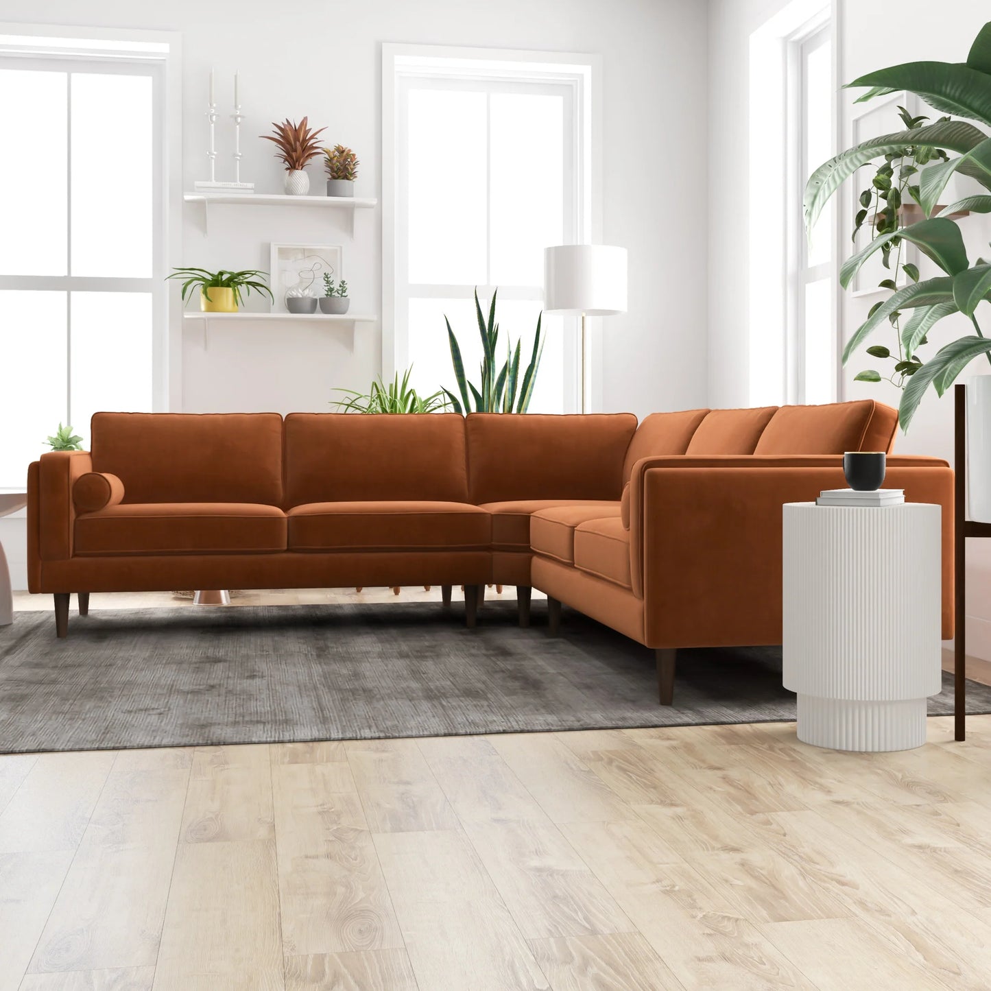 Fordham Symmetrical Corner Sofa (Orange Velvet)