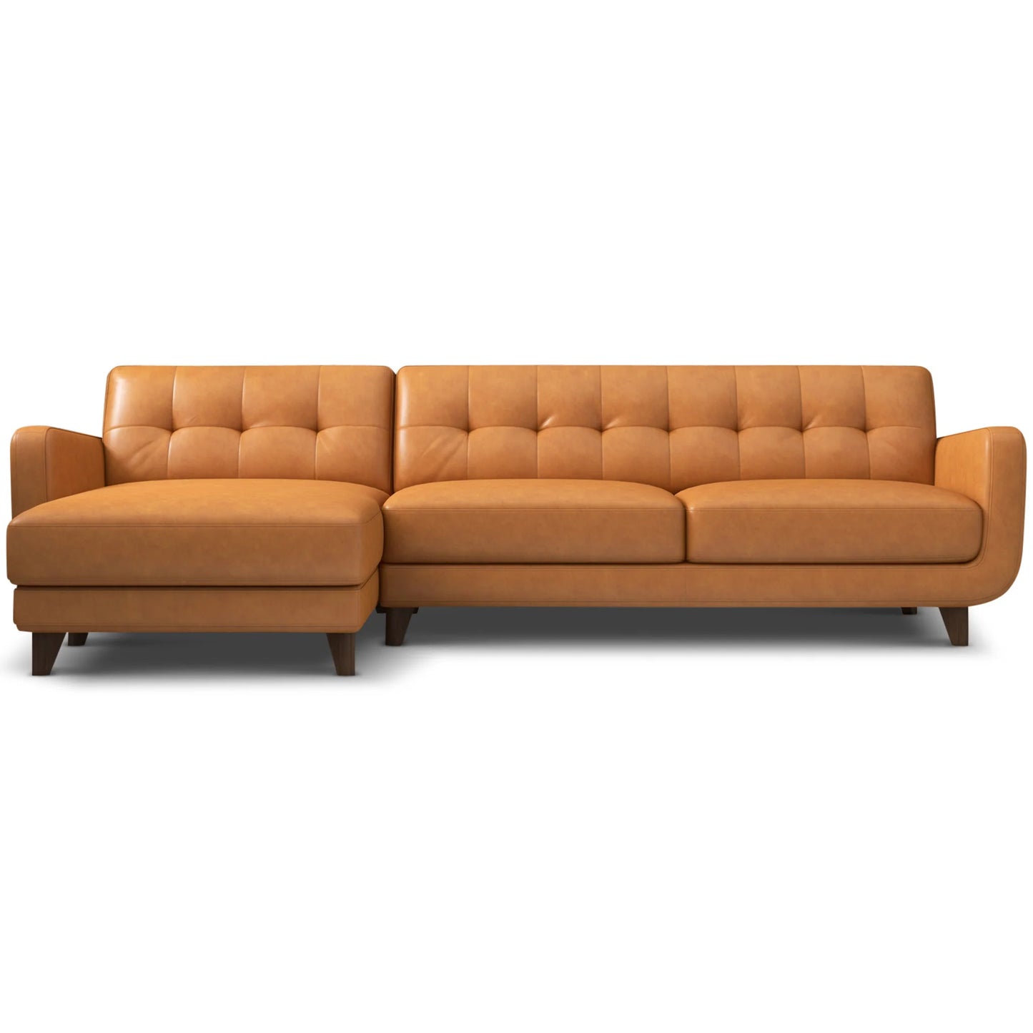 Cassie Tan Leather Sectional Sofa Left Facing Chaise