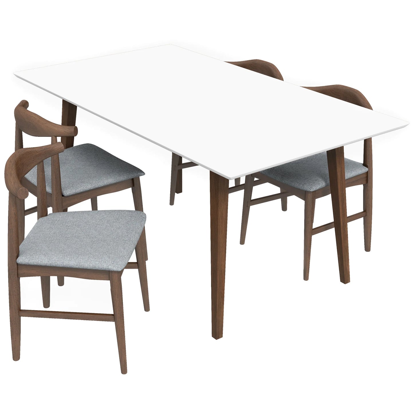 Alpine (Large - White) Dining Set with 4 Winston (Gray) Dining Chairs