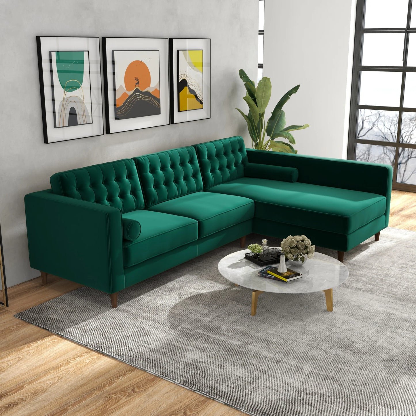 Olson Sectional Sofa (Green) Left& Right Chaise