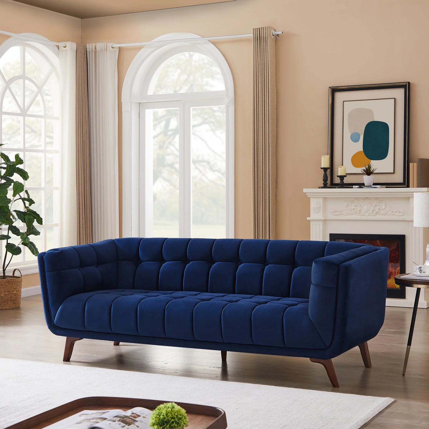 Kano Large Navy Blue Velvet Sofa