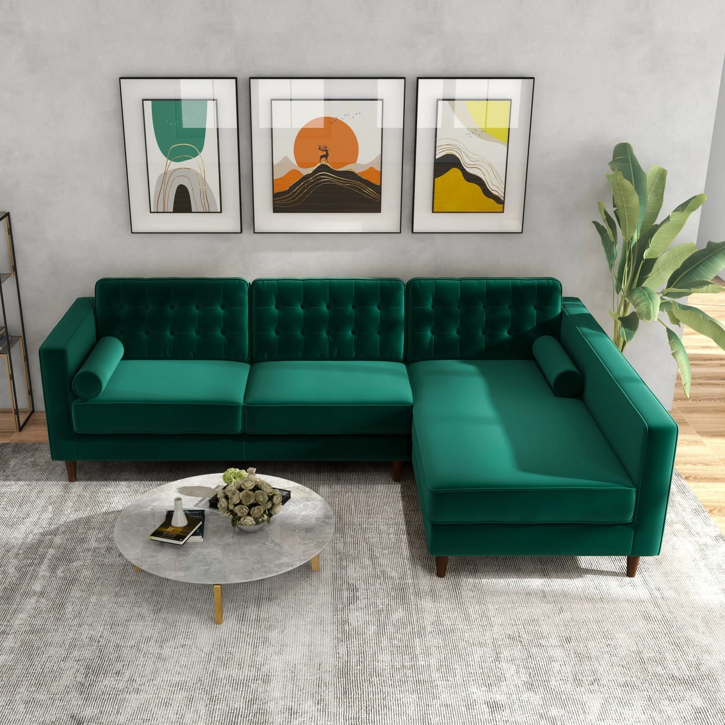 Olson Sectional Sofa (Green) Left& Right Chaise