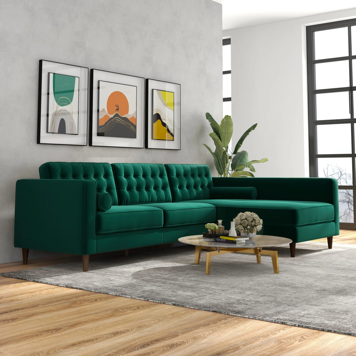 Olson Sectional Sofa (Green) Left& Right Chaise