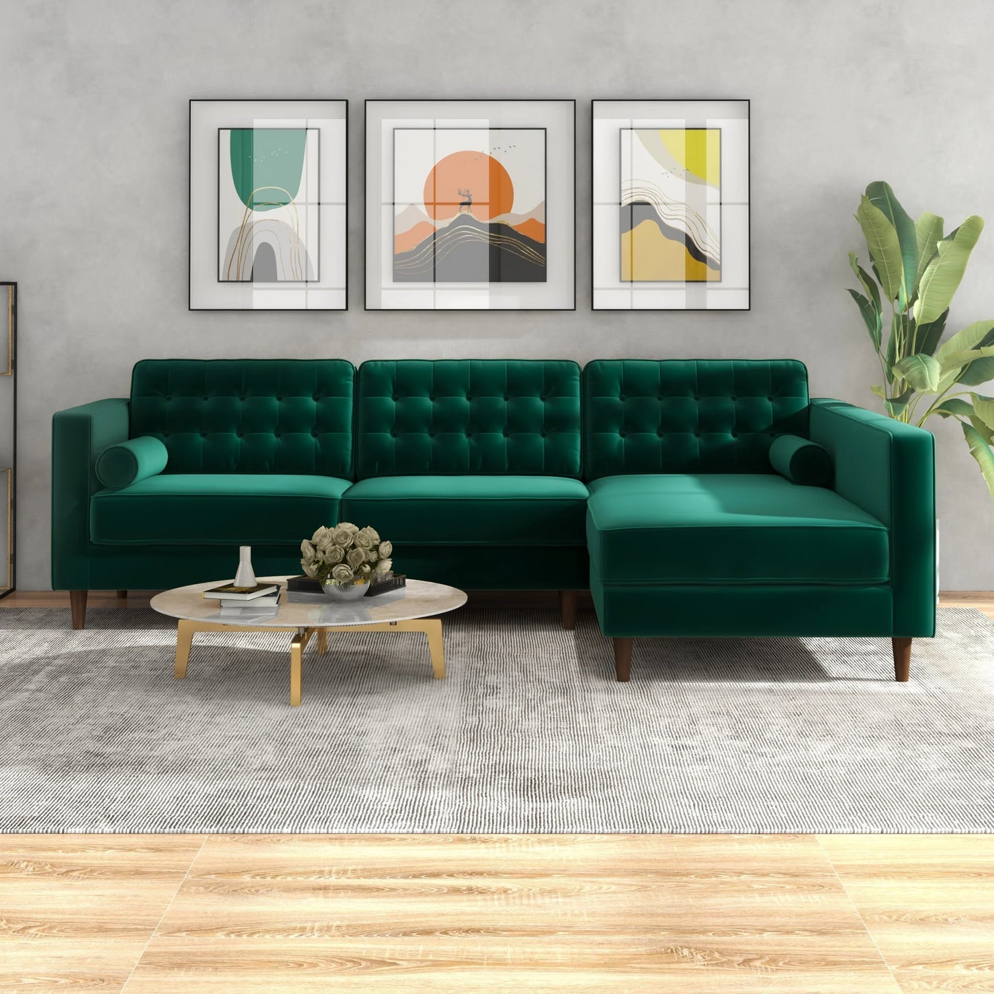 Olson Sectional Sofa (Green) Left& Right Chaise