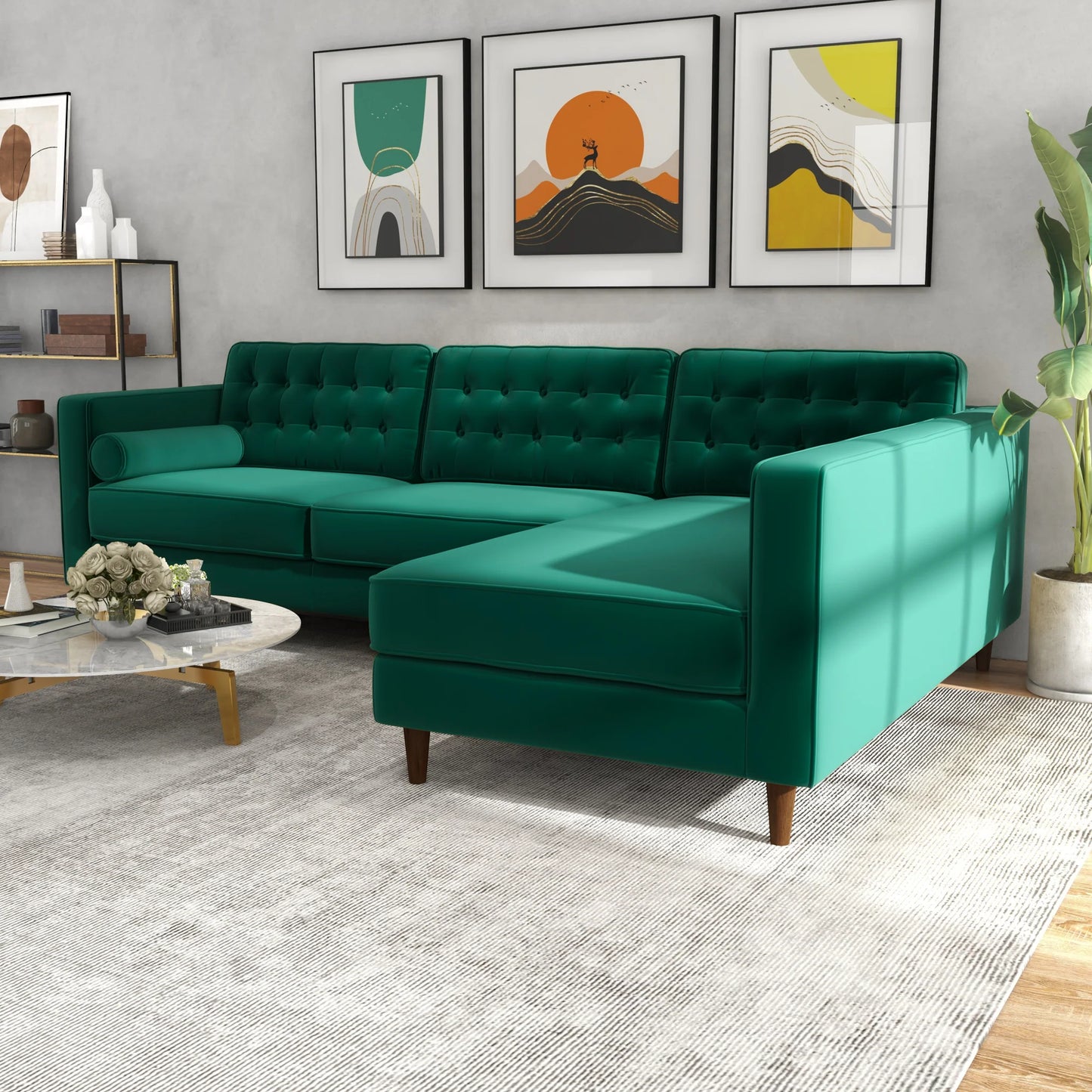 Olson Sectional Sofa (Green) Left& Right Chaise