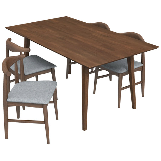 Alpine (Large - Walnut) Dining Set with 4 Winston (Gray) Dining Chairs