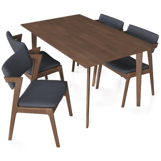 Abbott Large Walnut Dining Set with 4 Ricco Dark Gray Chairs