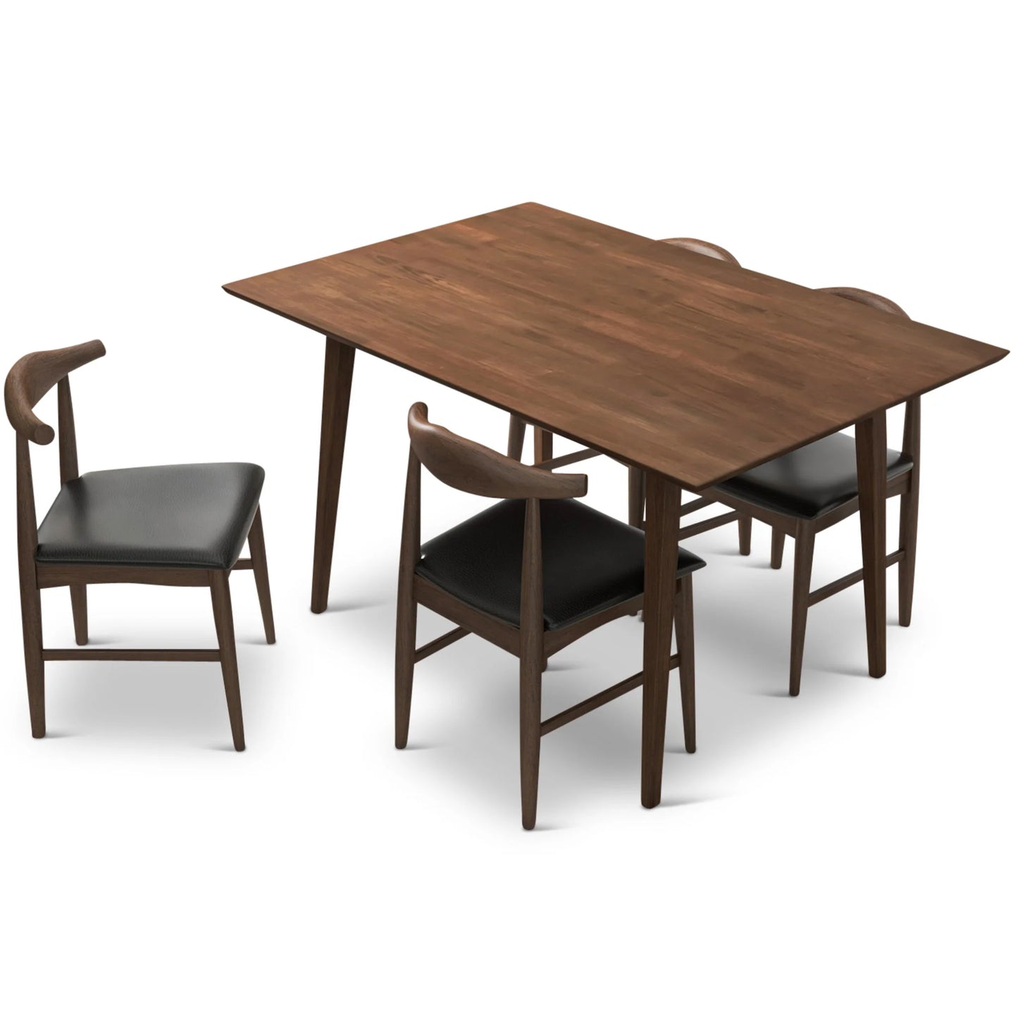 Adira (Small - Walnut) Dining Set with 4 Winston (Black Leather) Dining Chairs