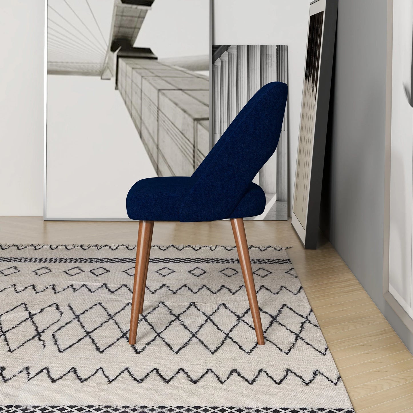 Ariana Modern Dining Chair (Navy Blue Boucle)