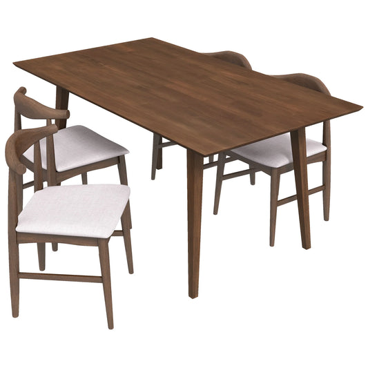 Alpine (Large - Walnut) Dining Set with 4 Winston (Beige) Dining Chairs